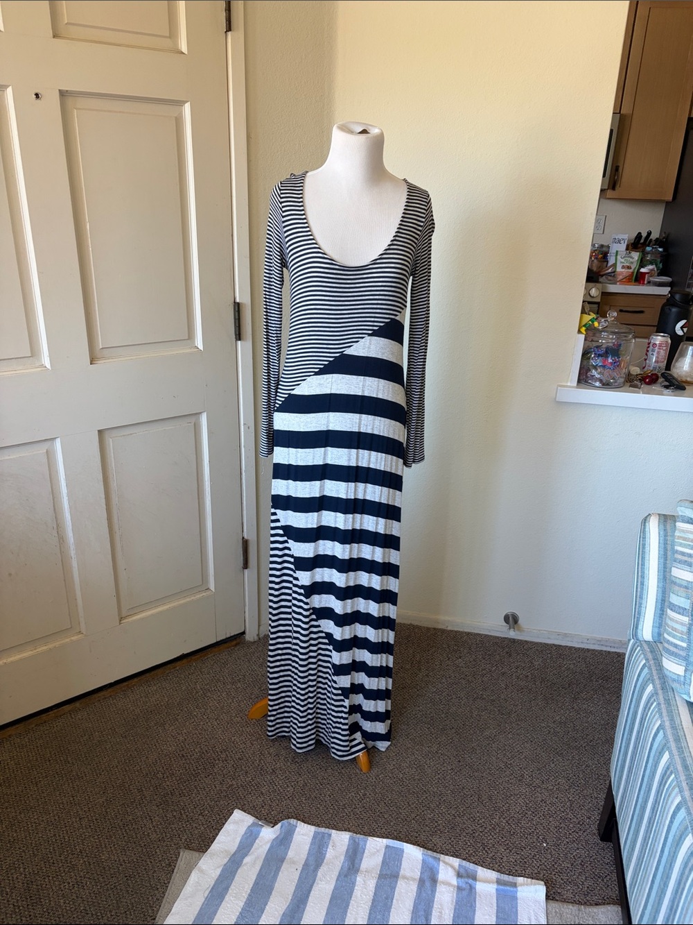 Butterfly Dsigns Navy & White Striped Scoop-Neck Maxi Dress